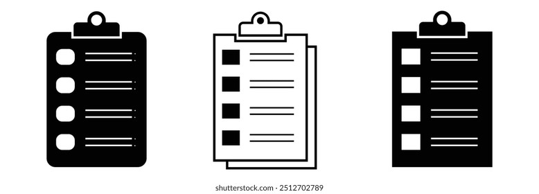 Conjunto de ícones da lista de verificação. Lista de verificação da área de transferência ou documento. Marca de seleção, documento, caixa de seleção no papel e muito mais. design vetorial eps 10