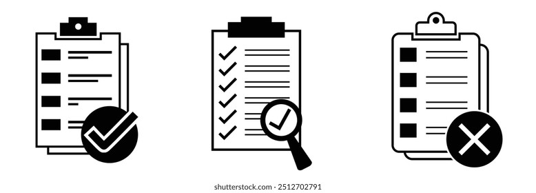Checklist icon set. Clipboard checklist or document. Checkmark, document, checkbox on paper and more. vector design eps 10