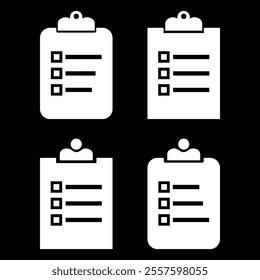 Checklist icon set. Clipboard checklist or document. Checkmark, document, checkbox on paper and more. Clipboard concept. Vector illustration