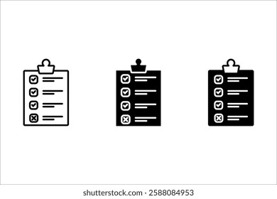 Checklist icon set. Clipboard checklist or document. Checkmark, document, checkbox on paper and more. Clipboard concept. Vector illustration