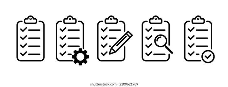 Checklist icon set. Clipboard. Management concept. Vector EPS 10. Isolated on white background.