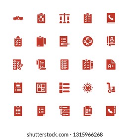 checklist icon set. Collection of 25 filled checklist icons included Agenda, Checklist, Tasks, List, Cargo, Control, Evaluation, Exam, Check list, Test, Notepad, Controls, Clipboard
