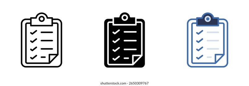  Conjunto de ícones da lista de verificação. Contendo a área de transferência com marca de seleção, documento, caixa de seleção na ilustração vetorial do ícone de papel.