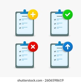 checklist icon set with different pictograms. 3d vector icons collection