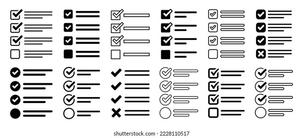 Checklist icon set. List icon collection isolated on white background.