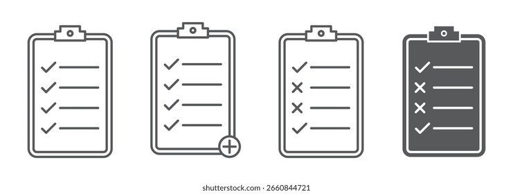 Checklist icon set. Simple Outline Checklist Clipboard with Pencil Task Complete Icon Symbol 