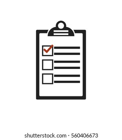 Checklist icon. Simple black icon isolated on White Background. Notepad silhouette.  Web site page and mobile app design element. Flat design.