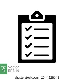 Ícone de lista de verificação. Estilo plano simples. Área de transferência com lista de verificação, nota de relatório, conceito de teste de documento. Ilustração vetorial isolada sobre fundo branco. EPS 10.