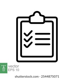 Ícone de lista de verificação. Estilo plano simples. Área de transferência com lista de verificação, nota de relatório, conceito de teste de documento. Ilustração vetorial isolada sobre fundo branco. EPS 10.