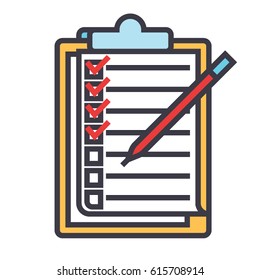 Checklist icon symbol: to do, work, clipboard, test, audit. Editable strokes. Flat design line vector illustration concept. Image isolated on white background
