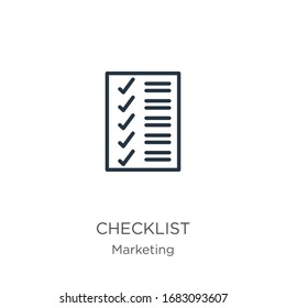 Checklist icon. Thin linear checklist outline icon isolated on white background from marketing collection. Line vector sign, symbol for web and mobile
