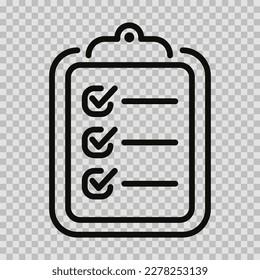 Checklist icon vector editable stroke, line symbol, Checklist sign outline on transparent background.