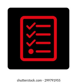 Checklist icon. Vector style is intensive red and black colors, flat rounded square button on a white background.