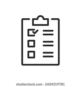 Checklist Icon Vector with Tick Box. Outline Style Survey Form Clipart for Efficient Data Management, Election Topics and Quality Control in UI Design.