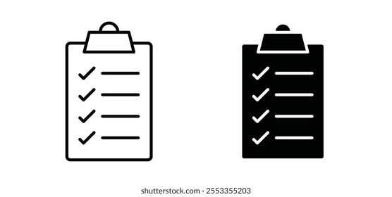Checklist icons in black filled and outlined style
