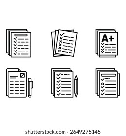 Checklist icons Black and white line art style organized paperwork assessment to do list positive mood productivity concept