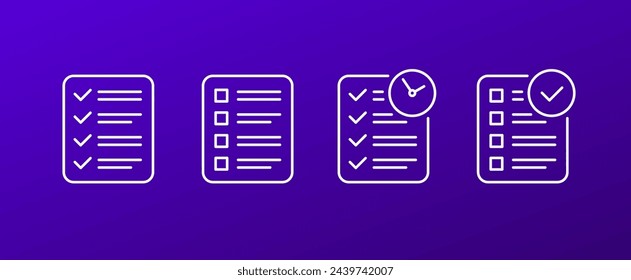 Checklist icons, check list with tasks, goals line vector