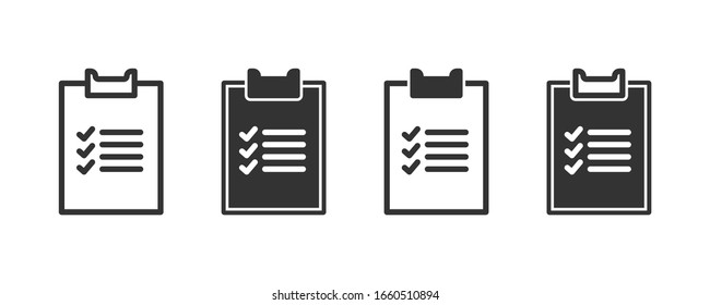 Checklisten-Symbole in vier verschiedenen Versionen in einem flachen Design
