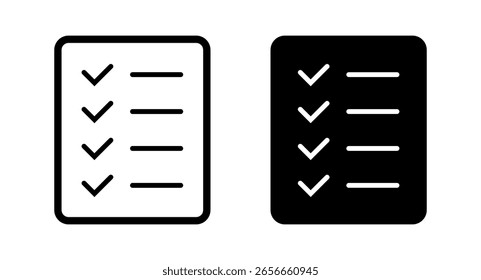 Iconos de lista de comprobación. Documento en papel con iconos de cheques.