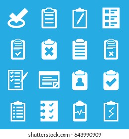 Checklist icons set. set of 16 checklist filled icons such as heartbeat clipboard, check list, clipboard, checklist, plan