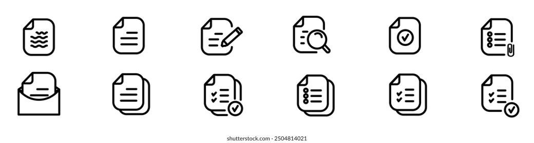 Checklist icons set. Check the box.
Document on clipboard in linear style.
 Clipboard concept. Vector illustration