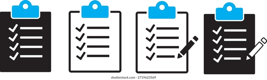 Ícones da lista de verificação configurados representando a conclusão de tarefas e o gerenciamento de listas de tarefas pendentes nas áreas de transferência