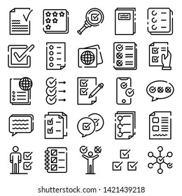 Checklist icons set. Outline set of checklist vector icons for web design isolated on white background