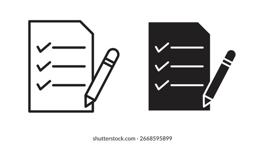 Ícones de Lista de Verificação em Dois Estilos com Lápis, Isolados no Plano de Fundo Branco