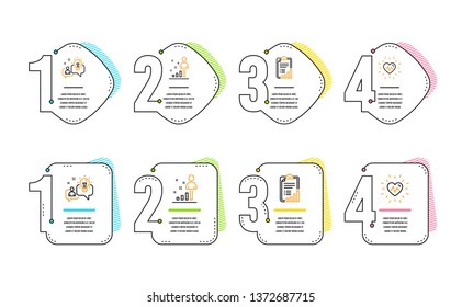 Checklist, Idea and Stats icons simple set. Heartbeat sign. Graph report, Solution, Business analysis. Medical heart. Science set. Infographic timeline. Line checklist icon. 4 options or steps. Vector