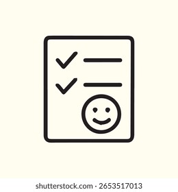 Ilustração da lista de verificação para feedback positivo ou tarefa concluída mostrando conquistas e satisfação fornecendo o serviço bem sucedido com uma cara feliz.