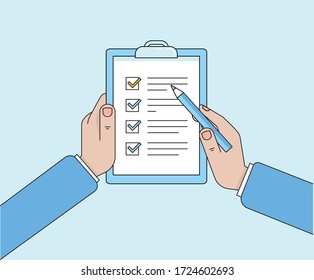 Checklist illustration set. Pencil, Checkbox, Report, Notice Vector drawing. Hand drawn style.