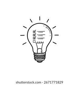 Checklist Inside Lightbulb Icon Representing Idea and Planning Process