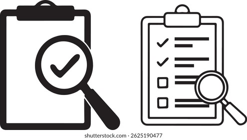 Checklist Inspection Icon  Clipboard with Magnifying Glass and Tick Mark Illustration