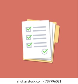 Checklist. Isolated vector illustration.
Folder and stack of white papers. Flat design.