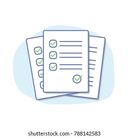 Checklist isolated vector illustration.
Folder and stack of white papers. Flat line style.