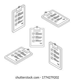 Checklist Isometric & Flat - Black Outline icon vector. Flat style vector illustration.