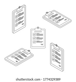 Checklist Isometric & Flat - Black Outline icon vector. Flat style vector illustration.
