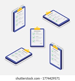 Checklist Isometric & Flat - White Stroke+Shadow icon vector. Flat style vector illustration.