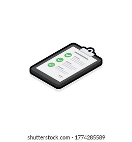 Checklist Isometric left view - Black Stroke+Shadow icon vector isometric. Flat style vector illustration.