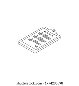 Checklist Isometric left view - Black Outline icon vector isometric. Flat style vector illustration.