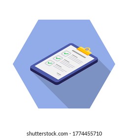 Checkliste Isometrische linke Ansicht Symbol Vektorisometrie. Flache Vektorgrafik.
