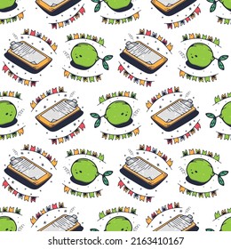 Checklist and Lime. Seamless pattern on a white background. Cute vector illustration.