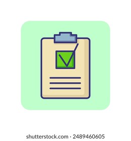 Icono de línea de lista de comprobación. Casilla de verificación, control, garrapata, Portapapeles. Concepto de suministros de oficina. Se puede utilizar para temas como hacer lista, papeleo, cuestionario