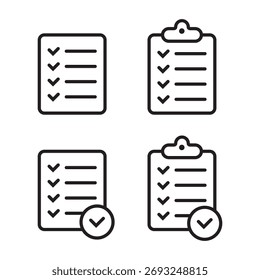 Ícone Linha da Lista de Verificação. Área de transferência com ícone de marca de seleção definido.