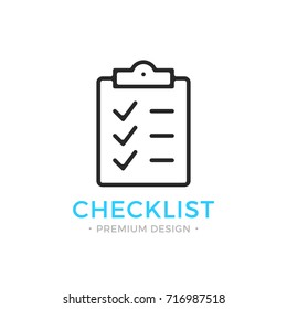 Checklist Line Icon. Clipboard With Checkmarks. List With Ticks, Check Marks. Task Is Done, Work Is Finished Concept. Black Vector Checklist Icon Isolated On White Background