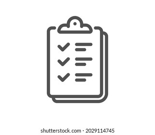 Checklist line icon. Clipboard document sign. Questioning survey symbol. Quality design element. Linear style checklist icon. Editable stroke. Vector