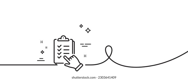 Checklist line icon. Continuous one line with curl. Clipboard document sign. Questioning survey symbol. Checklist single outline ribbon. Loop curve pattern. Vector