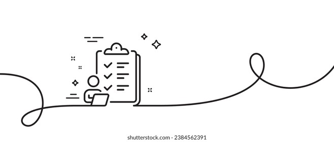 Symbol der Checkliste Kontinuierlich eine Linie mit curl. Dokumentzeichen in der Zwischenablage. Befragung des Umfragebildes. Checkliste für ein Rahmenband. Loop-Kurve Muster. Vektorgrafik