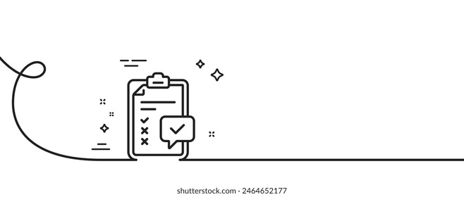 Checklist line icon. Continuous one line with curl. Survey report sign. Business review symbol. Checklist single outline ribbon. Loop curve pattern. Vector