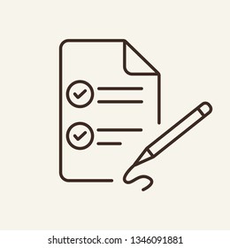 Checklist line icon. Document with check marks and pen. Documents concept. Vector illustration can be used for topics like office, documentation, statistics